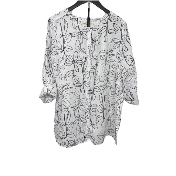 Cynthia Rowley Tops - Cynthia Rowley 100% Linen Tunic Women’s Sz 1X Button Down Shirt Leaf Print